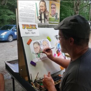 Caricature Artist Draws Campers, campground, schroon lake, lake george, medcalf acres